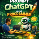 Programmer typing code on laptop with robot AI assistant and coding books nearby